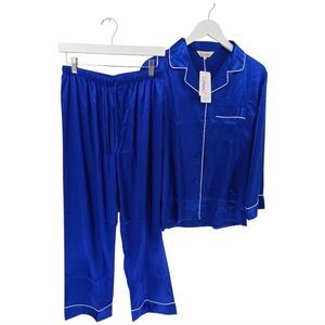 Lonxu Satin Pajama Set NWT Size Medium Bright Blue